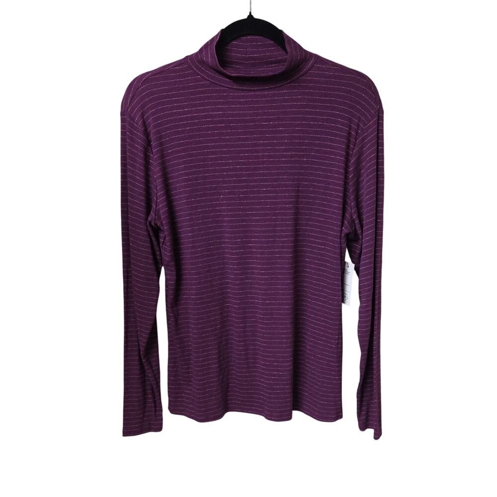 Nine West Long Sleeve Soft Mock Neck Top Metallic Striped Womens Size XL NWT